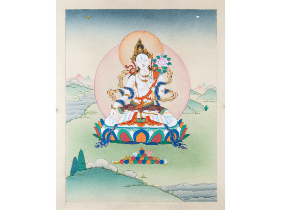 White Tara Deity of Long Life Hand painted Thangka Genuine Gold