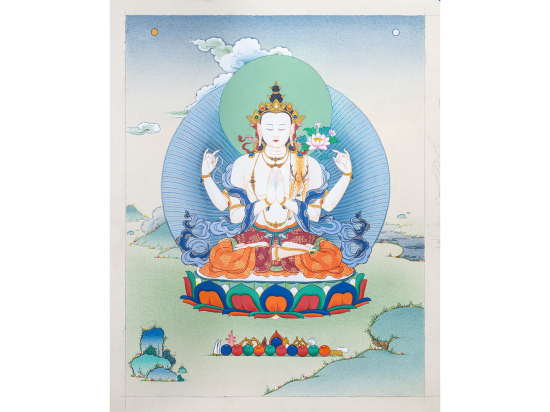 Chenrezig Thangka Painting I Bodhisattva of Compassion I Hand - painted Thangka I Traditional Art 