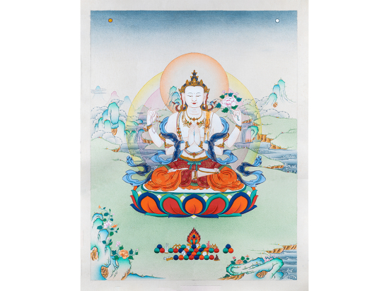Chenrezig Thangka Painting I Bodhisattva of Compassion I Hand - painted Thangka I Traditional Art 