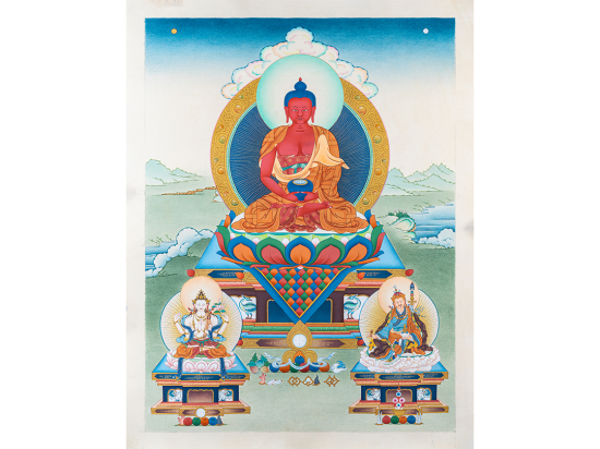 Amitabha Buddha with Chenrezig and Guru Rinpoche High Quality Glicee Canvas Print 