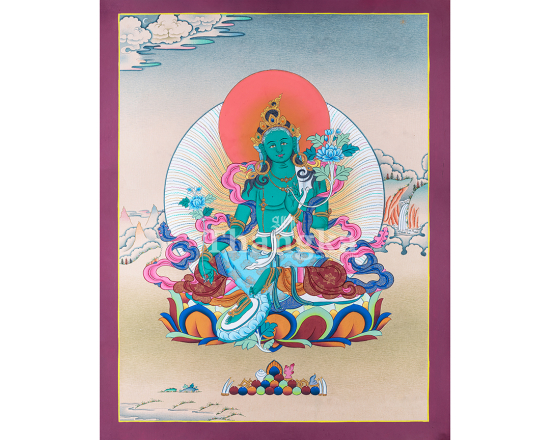 Green Tara Thangka painting High Quality canvas print 
