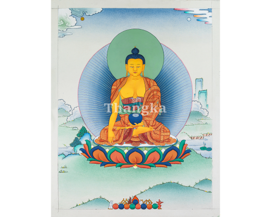 Shakyamuni Buddha thangka Siddhartha Gautama Tibetan Buddhist painting Himalayan sacred art meditation thangka handmade Nepal Buddha wall art Buddhist altar painting enlightenment thangka