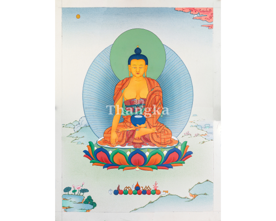 Shakyamuni Buddha thangka Siddhartha Gautama Tibetan Buddhist painting Himalayan sacred thangka meditation Buddha wall art handmade Nepal Buddhist altar decor enlightenment thangka sacred art