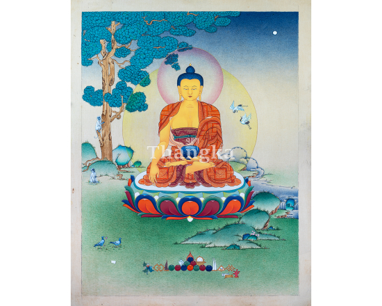 Shakyamuni Buddha thangka Siddhartha Gautama Tibetan Buddhist painting Himalayan sacred art meditation thangka handmade Nepal Buddha wall art Buddhist altar decor enlightenment thangka sacred painting