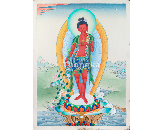 Red Standing Chenrezig Thangka – The Fierce Compassion of Avalokiteshvara