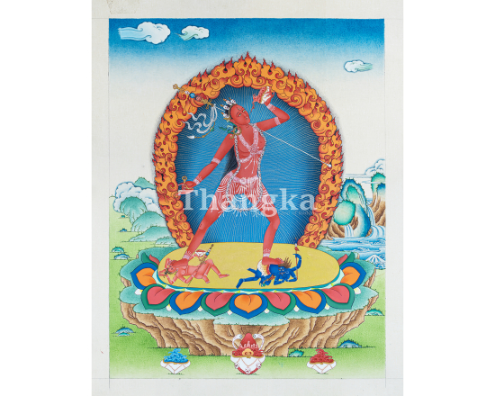 Vajrayogini thangka dakini painting Tibetan tantric art Vajrayana deity Himalayan sacred art meditation thangka handmade Nepal skull cup knife thangka Buddhist tantric painting
