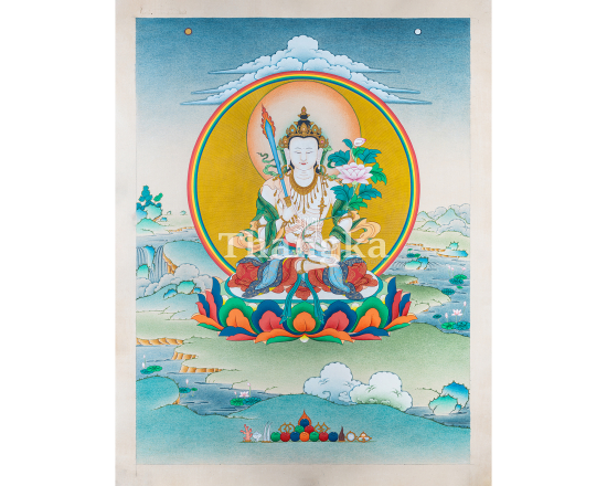 White Manjushri thangka Bodhisattva of Wisdom Tibetan Buddhist painting Himalayan sacred thangka meditation thangka handmade Nepal sword of wisdom sutra thangka Buddhist altar art