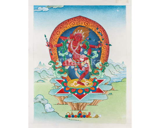Kurukulla thangka red goddess Tibetan Buddhist painting Himalayan tantric art meditation thangka handmade Nepal magnetizing deity skillful means altar art Vajrayana sacred wall hanging