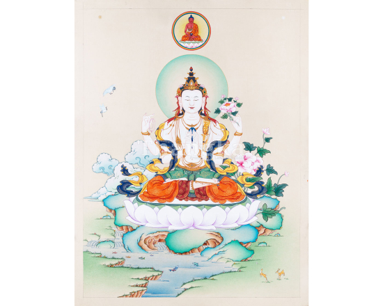 Chenrezig Thangka – The Bodhisattva of Infinite Compassion I Stone Color 