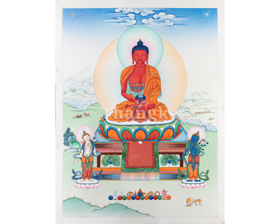 Amitabha Buddha Thangka with Vajrapani Chenrezig Authentic Tibetan Thangka Himalayan Buddhist Art