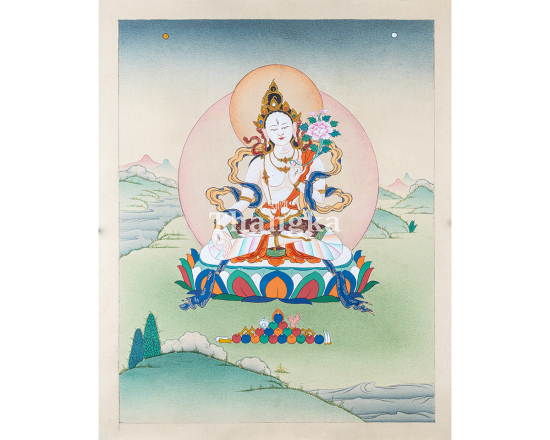 White Tara Blessings Thangka Goddess of Longevity Compassion Authentic Tibetan Art