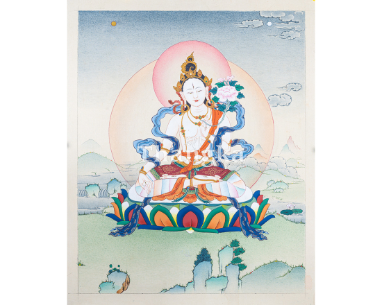 White Tara Serenity Thangka Seven Eyed Goddess of Longevity Authentic Tibetan Buddhist Art