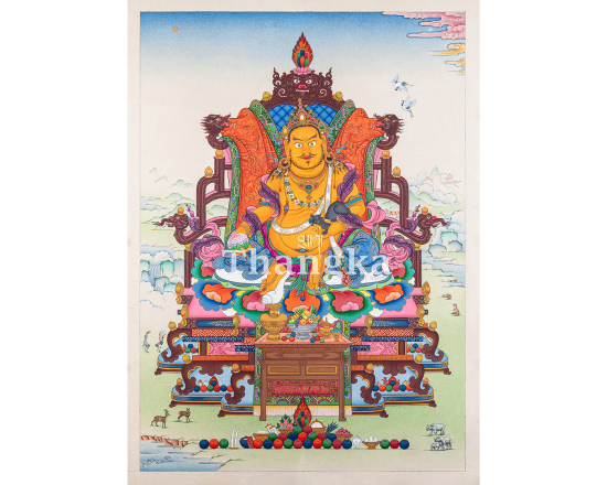 Handmade Dzambala Stone Thangka Tibetan Wealth Deity Sacred Buddhist Art