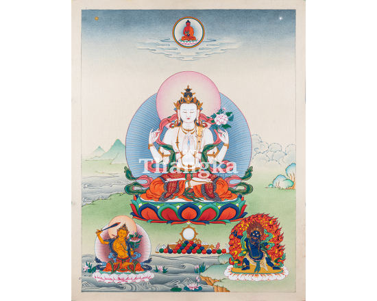 Rigsum Gonpo Thangka Three Lords Chenrezig Manjushri Vajrapani Authentic Tibetan Thangka Art