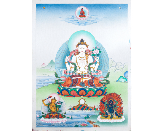 Rigsum Gonpo Sacred Thangka Three Lords Compassion Wisdom Power Authentic Tibetan Art