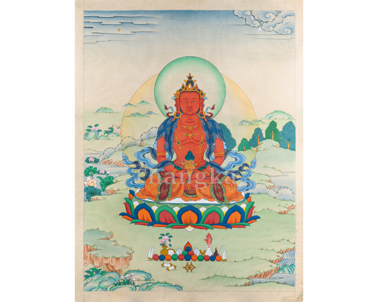 Amitayus Buddha Thangka | Buddha of Infinite Life & Longevity | Authentic Tibetan Thangka Art