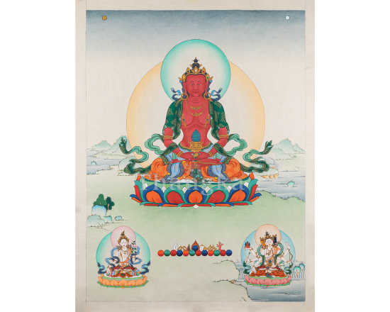 Tse Lha Nam Sum Thangka | Three Long Life Deities Buddhist Art | Authentic Tibetan Thangka