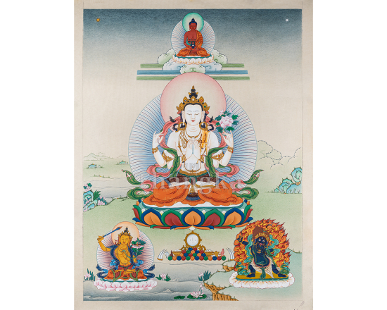 Rigsum Gonpo Buddhist Thangka Three Lords of Wisdom Compassion Power Authentic Tibetan Art