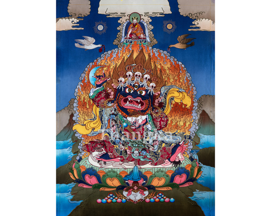 Bernagchen Mahakala Appliqué Thangka | Black Cloak Protector Deity Art | Authentic Tibetan Appliqu�