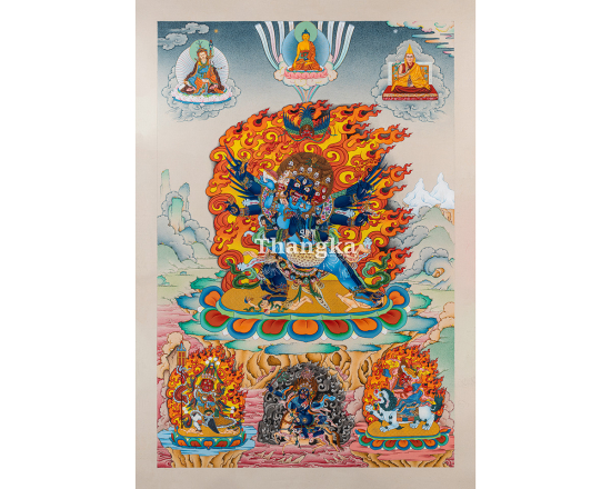 Hand-Painted Vajrakilaya Thangka with Guru Rinpoche, Dorje Drollo, Kalachakra, Palden Lhamo, Shakyam